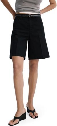Mango High Waist Mid Thigh Denim Shorts in Black Denim at Nordstrom, Size 10