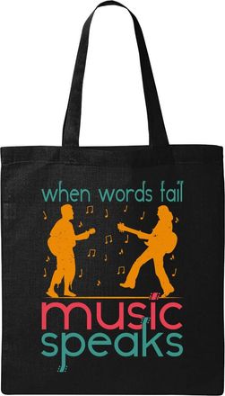 Generic When Words Fail Music Speaks Guitarist Logo Natural Ecological Cotton Tote Bag Black