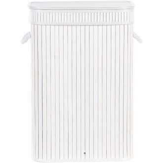 Beliani Cesta De Madera De Bamb&uacute; Blanca 60 Cm Poli&eacute;ster Multifuncional Tapa Asas Kalutara