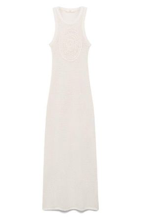 Mango Crochet Appliqu&eacute; Sheer Cotton Blend Cover-Up Dress in Off White at Nordstrom, Size Small
