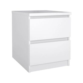 Dmora Dmora - Mesa De Noche Chelle, C&oacute;moda Baja, Mesilla De Noche, Estante De La Cama, 50x40 H50 Cm, Blanco Brillante