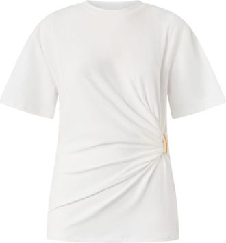Pinko White Crew Neck Draping T-shirt
