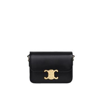 Celine Womens Celine Teen Triomphe Shoulder Bag - Black Calf Leather - One Size