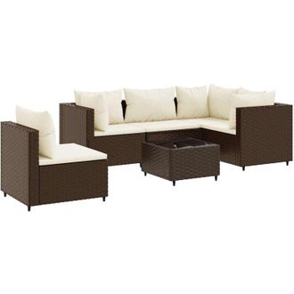 vidaXL Set Muebles De Jard&iacute;n 6 Piezas Y Cojines Rat&aacute;n Sint&eacute;tico Marr&oacute;n Vidaxl