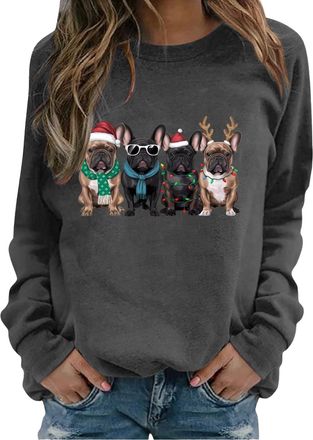 Generic Christmas Sweatshirt For Women Funny Cute Light Up Christmas Dogs Printed Jumper Novelty Xmas Graphic Sweatshirts Long Sleeve Pet Lovers Pullover Tops