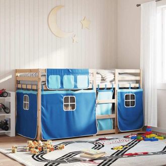 vidaXL Vidaxl - Litera Con Cortinas Madera Maciza De Pino Azul 90x190 Cm