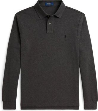 Polo Ralph Lauren Mesh Long-Sleeve Polo - Heren - Tops - Grijs - Maat: M Katoen