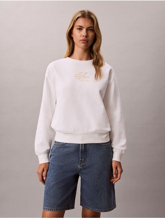 Calvin Klein Jeans Calvin Klein Womens Terry Foil Monologo Graphic Relaxed Sweatshirt - Open White - XS