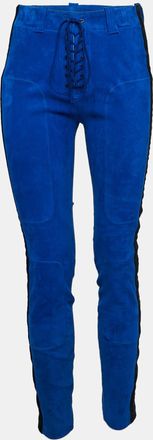 Ben Taverniti Blue Velvet Trim Suede Lace-Trim Unravel Project Trouser