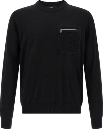 Fendi Black Virgin Wool Mens Cardigan