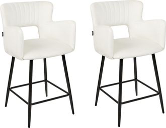 Beliani Beliani - Conjunto De 2 Sillas De Bar Modernas Asiento De Terciopelo Con Reposabrazos Respaldo Acolchado Blanco Sanilac