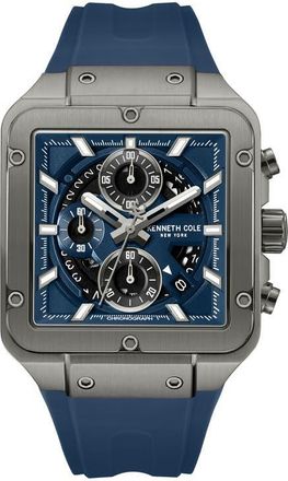 Kenneth Cole Arlington Automatic Chronograph Silicone Strap Watch, 43mm in Blue at Nordstrom