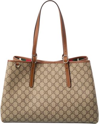 Gucci GG Emblem Medium GG Supreme Canvas & Leather Tote