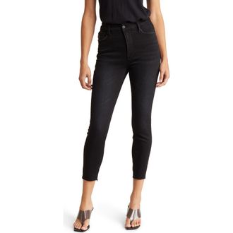 Good American Good Waist Crop Deep V-Yoke Jeans in Black216 at Nordstrom Rack, Size 24