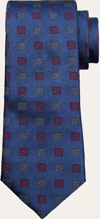 Brunello Cucinelli Mens Medallion Silk and Cotton Tie