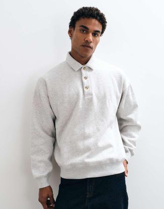 Abercrombie & Fitch felpa polo con bottoni grigio chiaro-Neutro