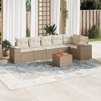 vidaXL Vidaxl - Set Sof&aacute;s De Jard&iacute;n 7 Piezas Y Cojines Rat&aacute;n Sint&eacute;tico Beige