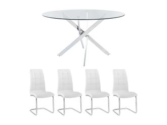 Vente-Unique Conjunto de mesa COSIMA + 4 sillas NADYA - Transparente y blanco