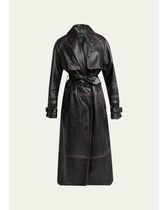 Proenza Schouler Kasia Burnished Leather Belted Long Trench Coat