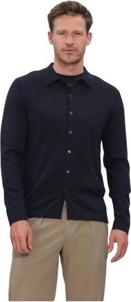 Profuomo Truien & Vesten, Heren, Blauw, M, Linnen, Truien & Vesten Polo Full Button Ls Extrafine Merino