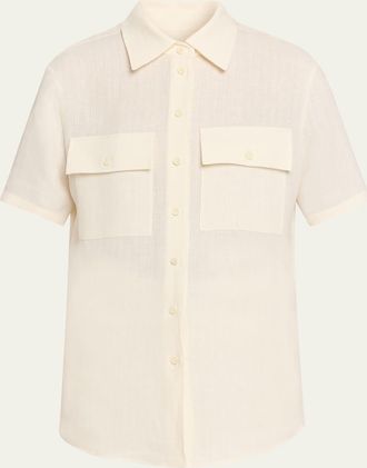 Loro Piana Shirley Short-Sleeve Light Linen Crepe Shirt