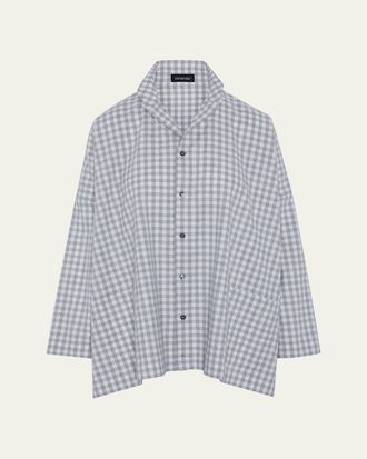 Eskandar Wide Brushed Gingham Cotton Shirt