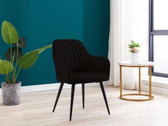 Vente-Unique Sedia con braccioli in Velluto Nero e Metallo Nero - Lotto di 2 - ELEANA