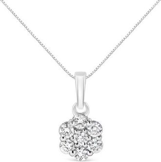 House of Brilliance 14KT White Gold 1/2 cttw Diamond Floral Cluster Pendant Necklace at Nordstrom