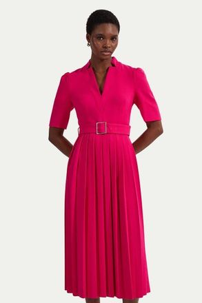 Karen Millen Structured Crepe Belted Midi Dress in Magenta at Nordstrom, Size 10