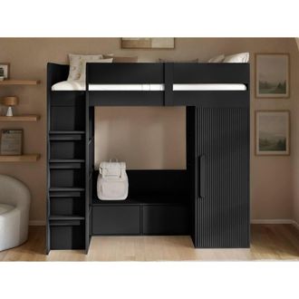 Flair Aspen Ribbed High Sleeper with Storage & Wardrobe in Black | Size: Single