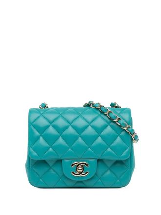 Chanel 2021 Mini Classic Single Flap lamsleren vierkante crossbodytas - Blauw