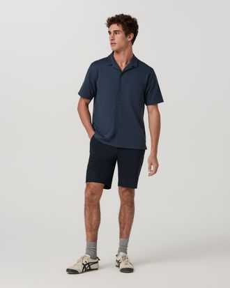 Vuori Clothing Short Sleeve Knit Oxford Camp Collar Button Down | Ocean Blue | Medium