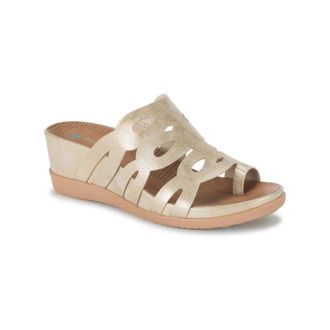 BareTraps Mens Baretraps Demetra Sandals Gold Faux Leather Slip-On HAWK2661