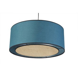 Miliboo L&aacute;mpara De Techo De Lino Azul Pavo Y Rafia 50 Cm De Di&aacute;m. Traves