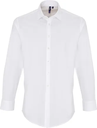 Premier Heren Rekken Pasvorm Popeline Lange Mouwen Shirt (Wit)
