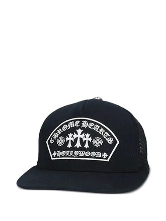 Chrome Hearts Hollywood triple cross embroidered trucker cap hat - Black