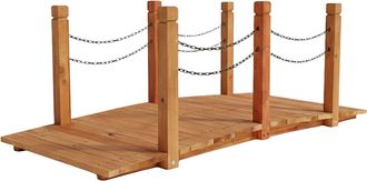 Relaxdays Puente Relaxdays Para Jard&iacute;n, Postes Con Cadenas, Madera De Abeto, Para Estanque, 55&times;150&times;67 Cm, Naranja