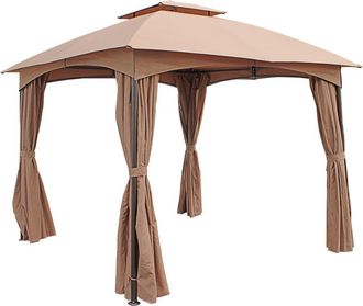 International Caravan Inc ST. Kitts 10-Foot Steel Dome-top Gazebo with Curtains, Khaki