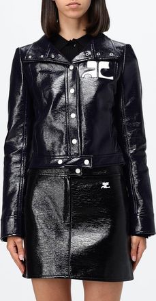 Courr&egrave;ges Giubbotto corto slim fit in cotone spalmato con logo