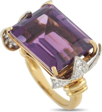 Luxury Bazaar 18K Yellow Gold 0.50ct Diamond and Amethyst Ring MF06-043026