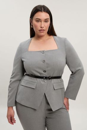 Karen Millen Womens Plus Size Tailored Marl Belted Square Neck Blazer - Grey - Size 20 UK