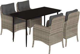 vidaXL 5 Piece Garden Dining Set with Cushions Light Grey Poly Rattan vidaXL