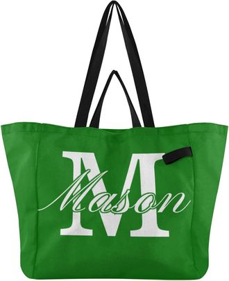 Generic Custom Green pattern Reusable Canvas Tote Bag, Heavy Duty Grocery Shopping Bag with Hard Bottom Large Capacity Double Handles Work Groceries Travel