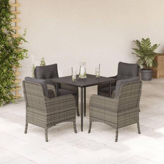 vidaXL Set Comedor De Jard&iacute;n 5 Piezas Con Cojines Rat&aacute;n Sint&eacute;tico Gris Vidaxl
