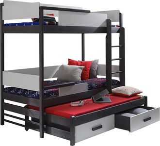 Mirjan24 Mobilier1 - Litera Henderson 114, Grafito + Gris, Litera Con Cama Extra, 90x200, 90x190, Madera, Somieres, 98x208x183cm