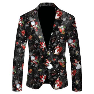 Generic Christmas Suit Jacket for Men Xmas Tree Print Blazer Slim Fit Long Sleeve Lapel Neck Jacket Holiday Party Casual Outwear Tops with Pockets