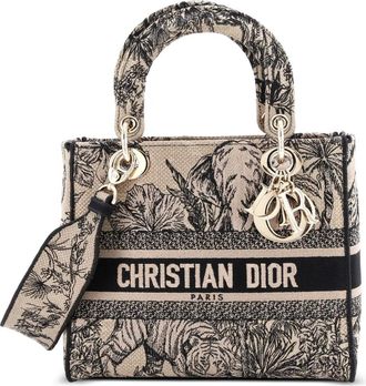 Dior Lady D-Lite Bag Embroidered Canvas Medium satchel - Beige