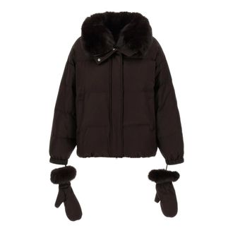 Yves Salomon Chaqueta Corta de Plumas con Cuello Desmontable de Piel de Zorro y Mitones - Jackets - Mujer - Marr&oacute;n - 2XS