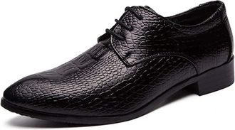 Generic Oxford Dress Shoes for Men Lace Up Crocodile Print Derby Shoes PU Leather Slip Resistant Low Top Anti-Slip Block Heel Business(Black,5.5 UK)