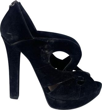 Bottega Veneta Pre-owned Womens Cut Out Heels in Black Velvet Suede - Size UK 3